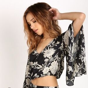 Amuse Society Black & White Floral Top